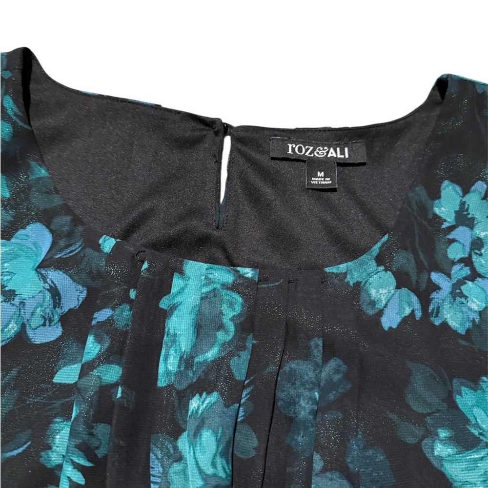 Roz & Ali Teal Floral Bell Sleeve Top - Picture 3 of 7